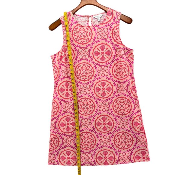 Crown & Ivy Mini Dress Pink Red Medallion Print Sleeveless Pockets Cotton Size S - Picture 7 of 11
